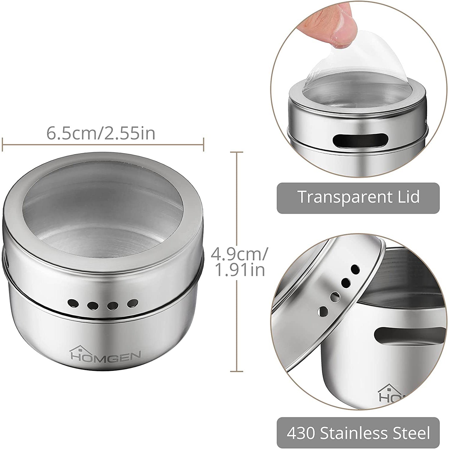 Magnetic Spice Jars Storage Containers Set,HOMGEN 12PCS Popular Stainless Steel Magnetic Spice Jars 100ml Portable Spice Jars BBQ Spice Storage Containers Set with Lids and Chassis for Kitchen