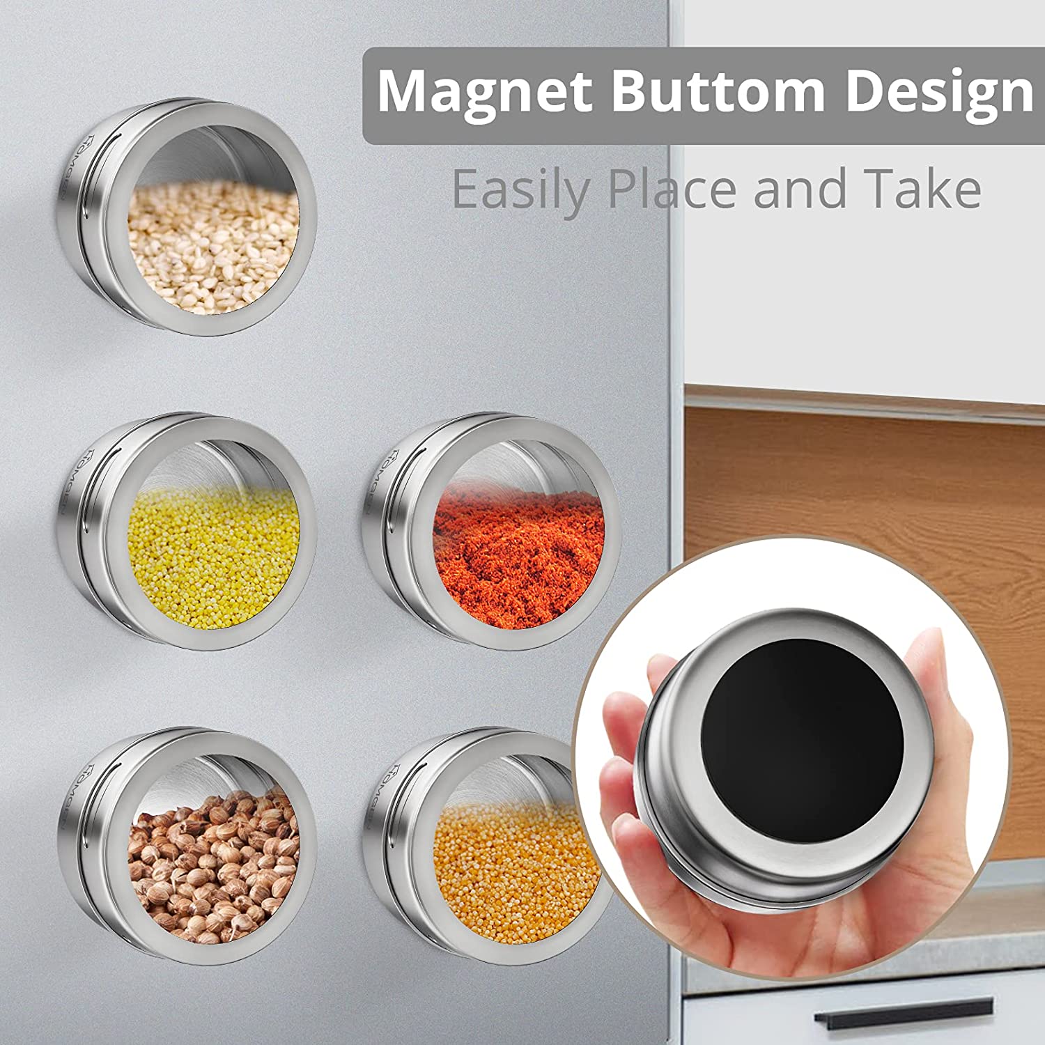 Magnetic Spice Jars Storage Containers Set,HOMGEN 12PCS Popular Stainless Steel Magnetic Spice Jars 100ml Portable Spice Jars BBQ Spice Storage Containers Set with Lids and Chassis for Kitchen