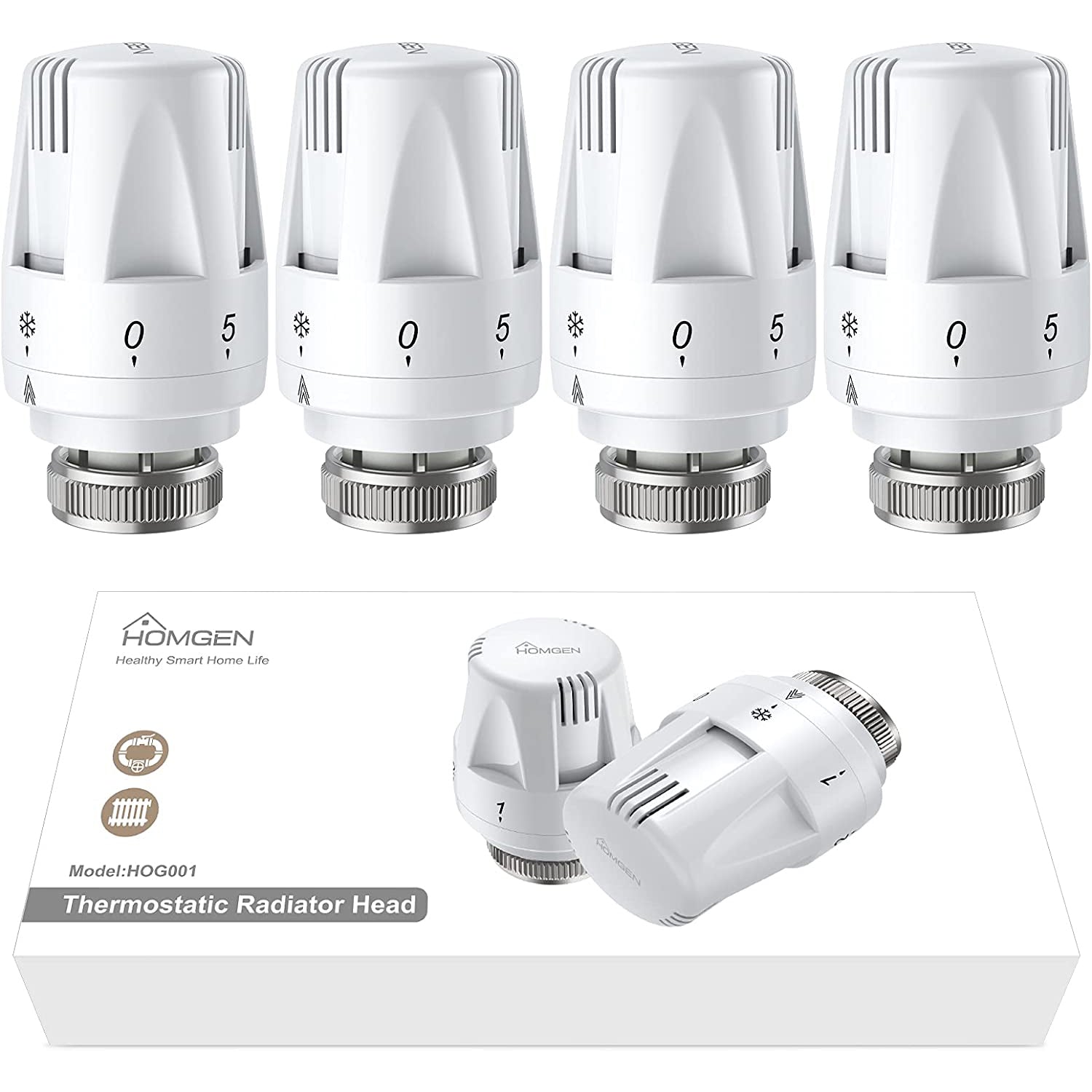 HOMGEN Professional 4Pcs TRV Thermostatic Head Radiator