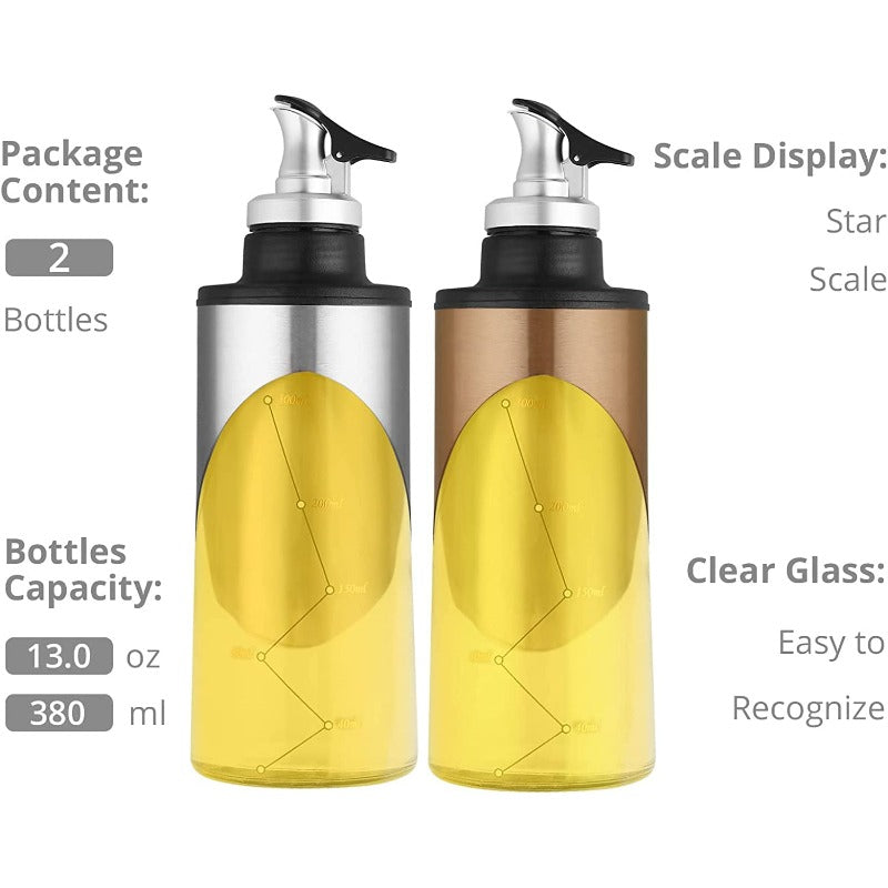 HOMGEN Popular 2Pcs 380ml Stainless Steel &Glass Oil Dispenser Bottles