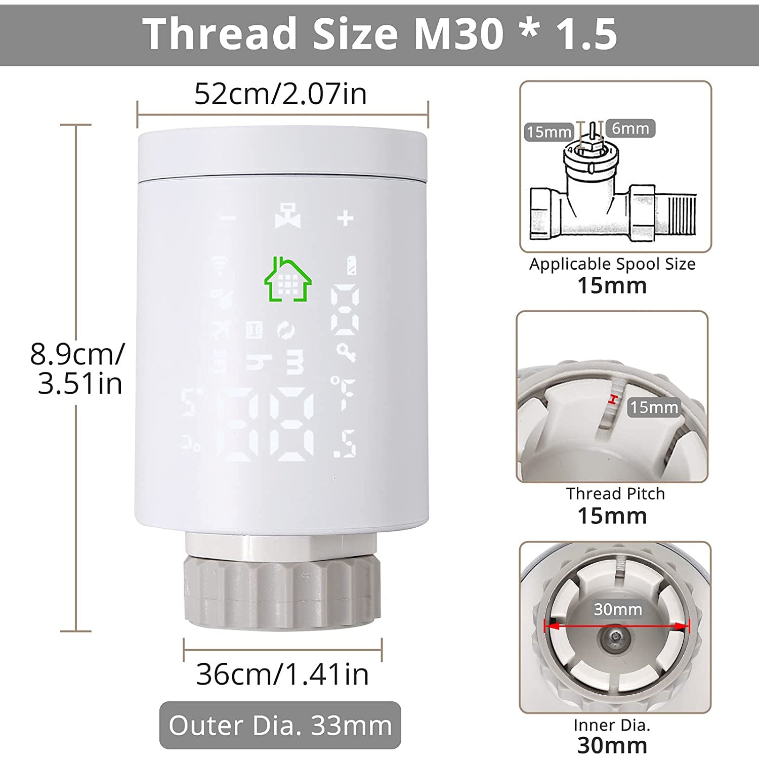 HOMGEN Professional Zigbee M30 x 1.5 Smart Radiator Head (Excluding Ga ...