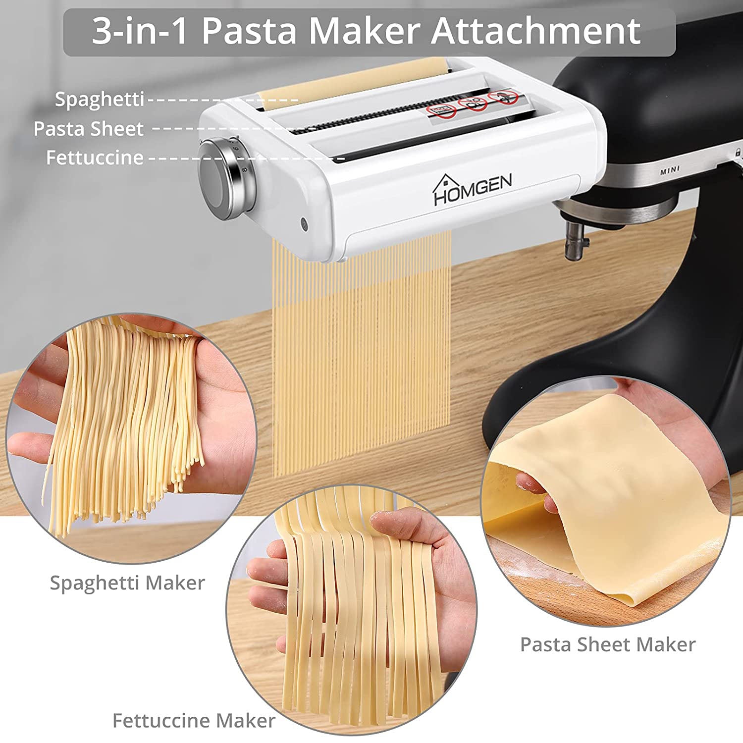 HOMGEN Professional 3 In 1 Pasta Maker Attachment