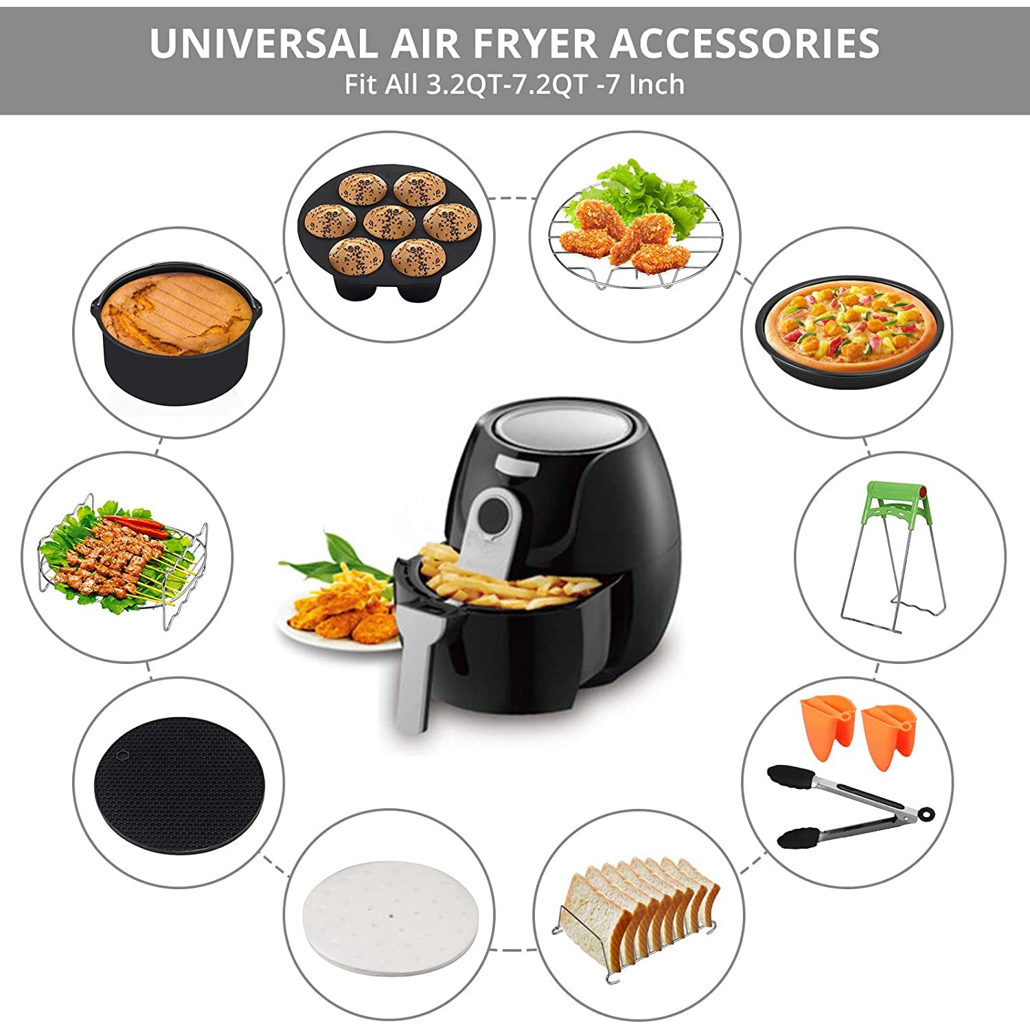 Air Fryer Accessories for Ninja Gowise Cosori Phillips Nuwave 7Inch Air  Fryer Ac