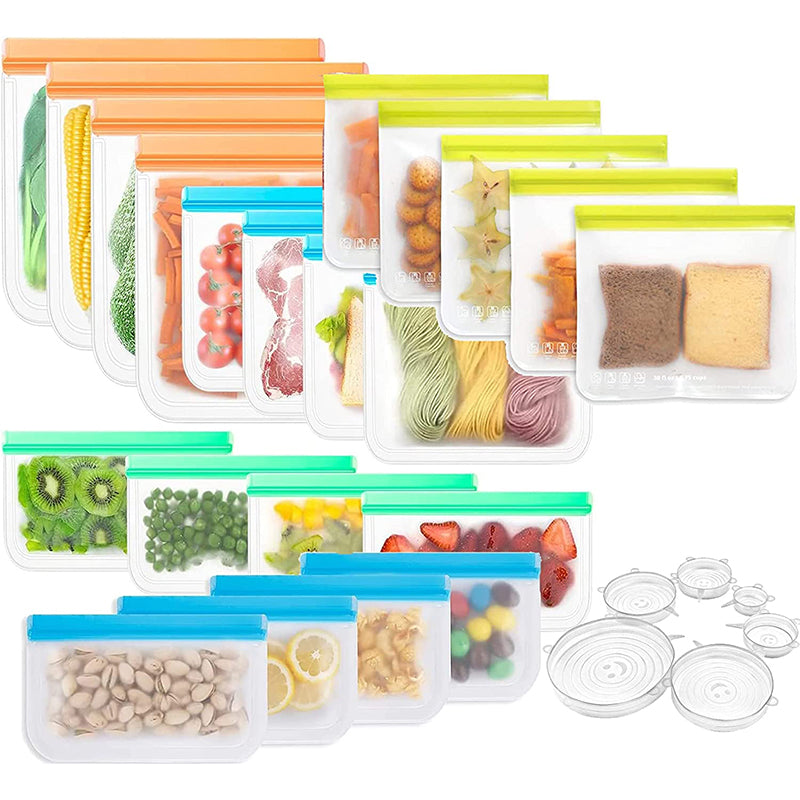 HOMGEN 26Pcs BPA Free PEVA Fridge Reusable Storage Bags