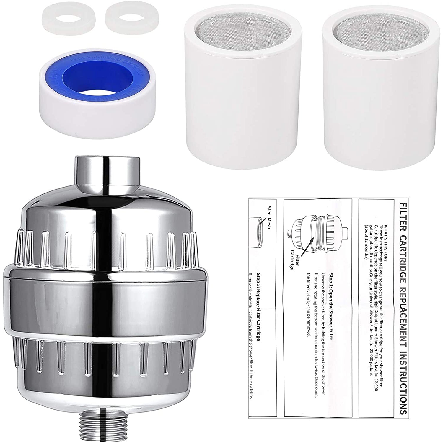 HOMEGN Chrome 18 Stage Shower Water Filters