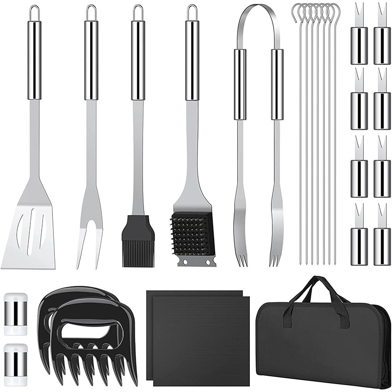 HOMGEN Popular 27Pcs Stainless Steel BBQ Accessories Tool Set