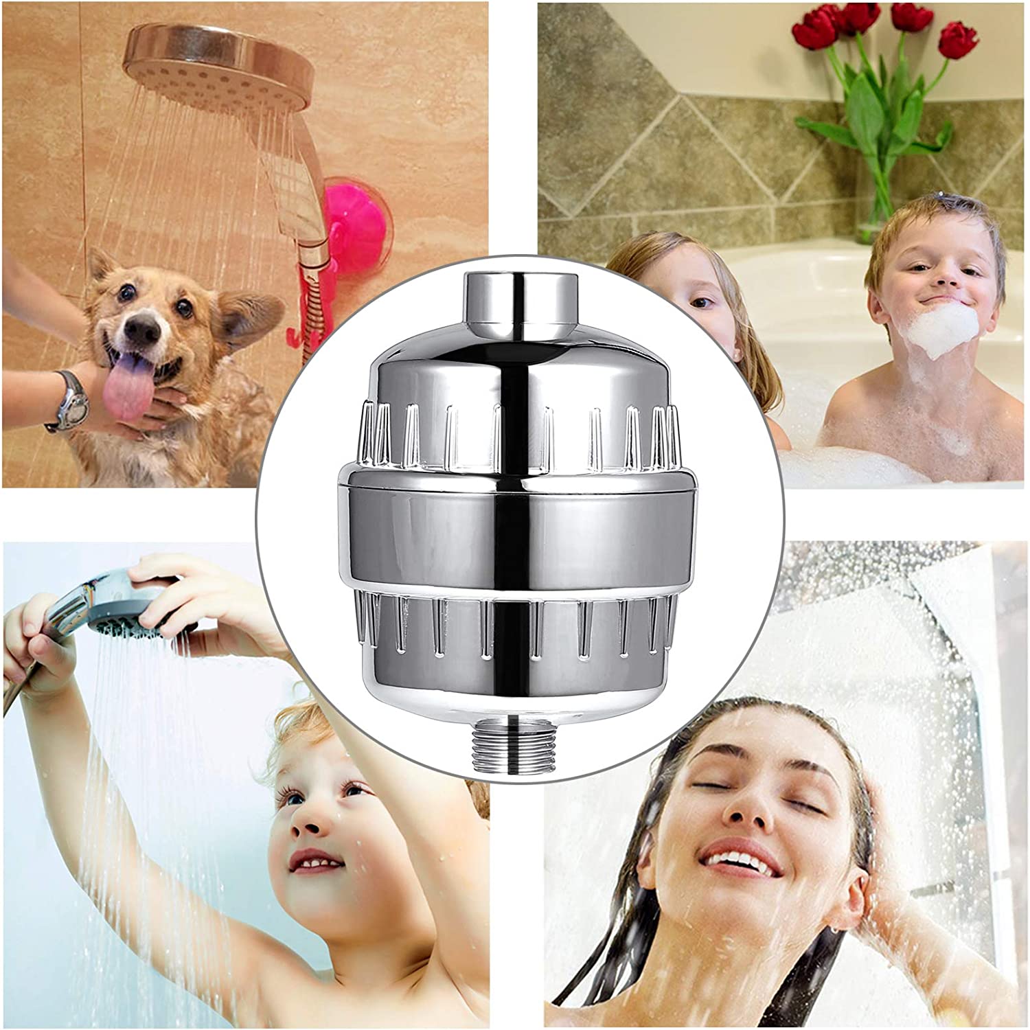 HOMEGN Chrome 18 Stage Shower Water Filters