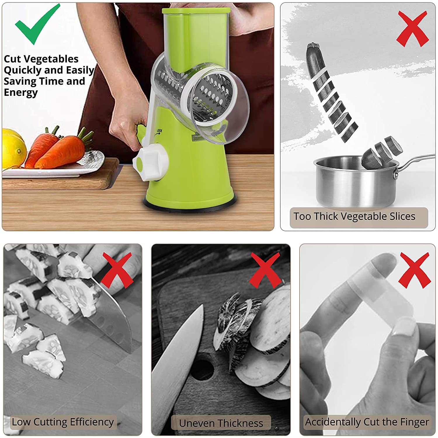 Homgen Popular Hand Held 3 in 1 Manual Vegetable Slicer Set