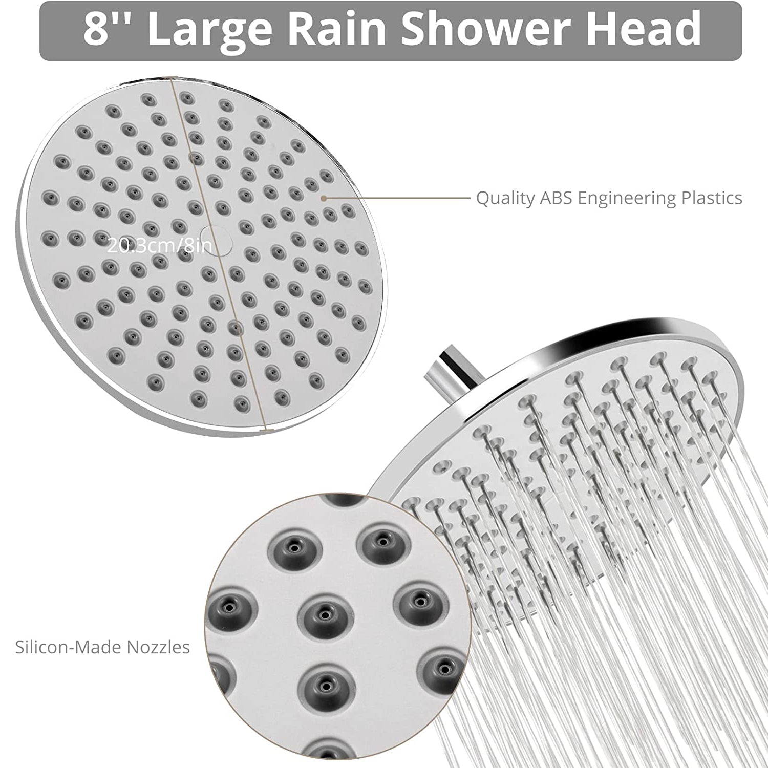 HOMGEN Popular 8 Inch Rain Showerhead 304 Stainless Steel Rain Shower Head Set