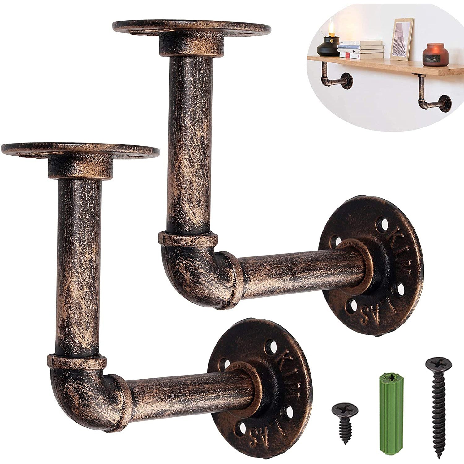 Homgen 2Pcs Tube Rack Industrial Plumbing Pipe Shelf Brackets (13 X 13 cm)