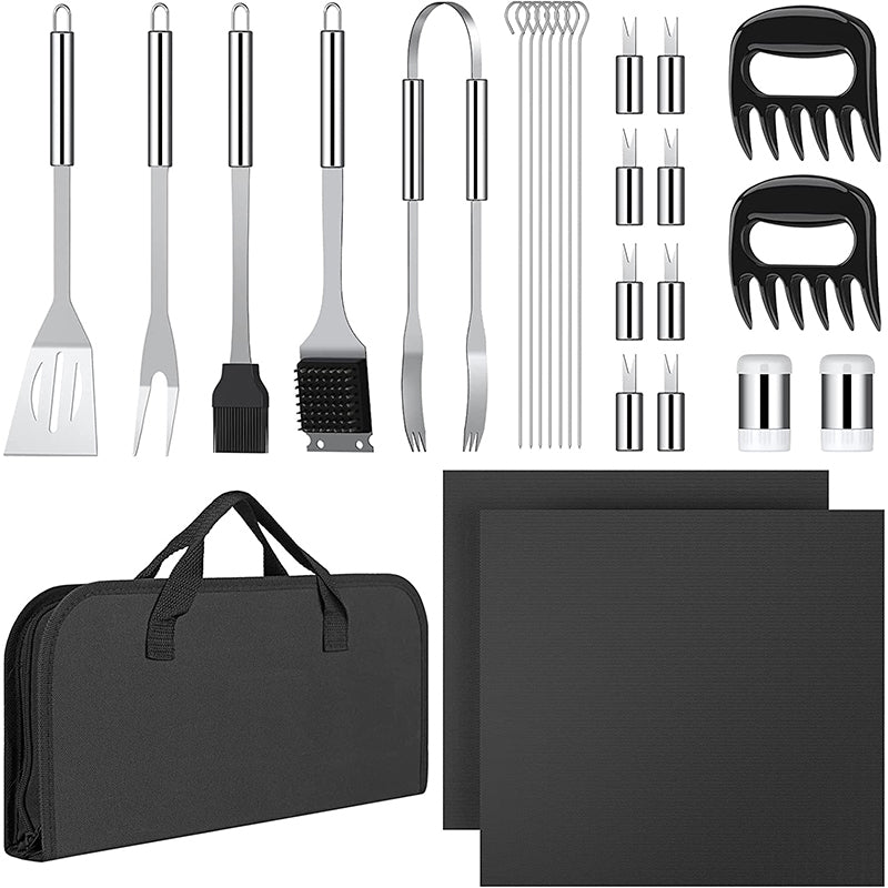 HOMGEN Popular 27Pcs Stainless Steel BBQ Accessories Tool Set