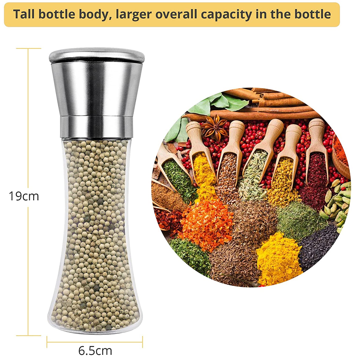 Homgen 2pcs Salt and Pepper Grinder Set