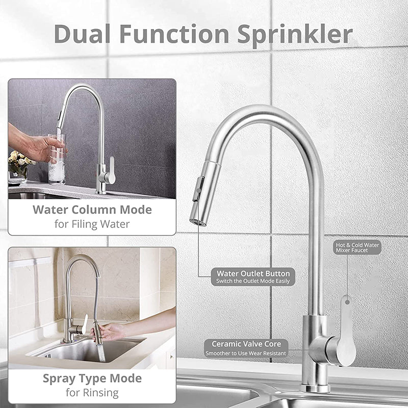 HOMGEN Popular Kitchen Faucet with Pull Down Sprayer Brushed